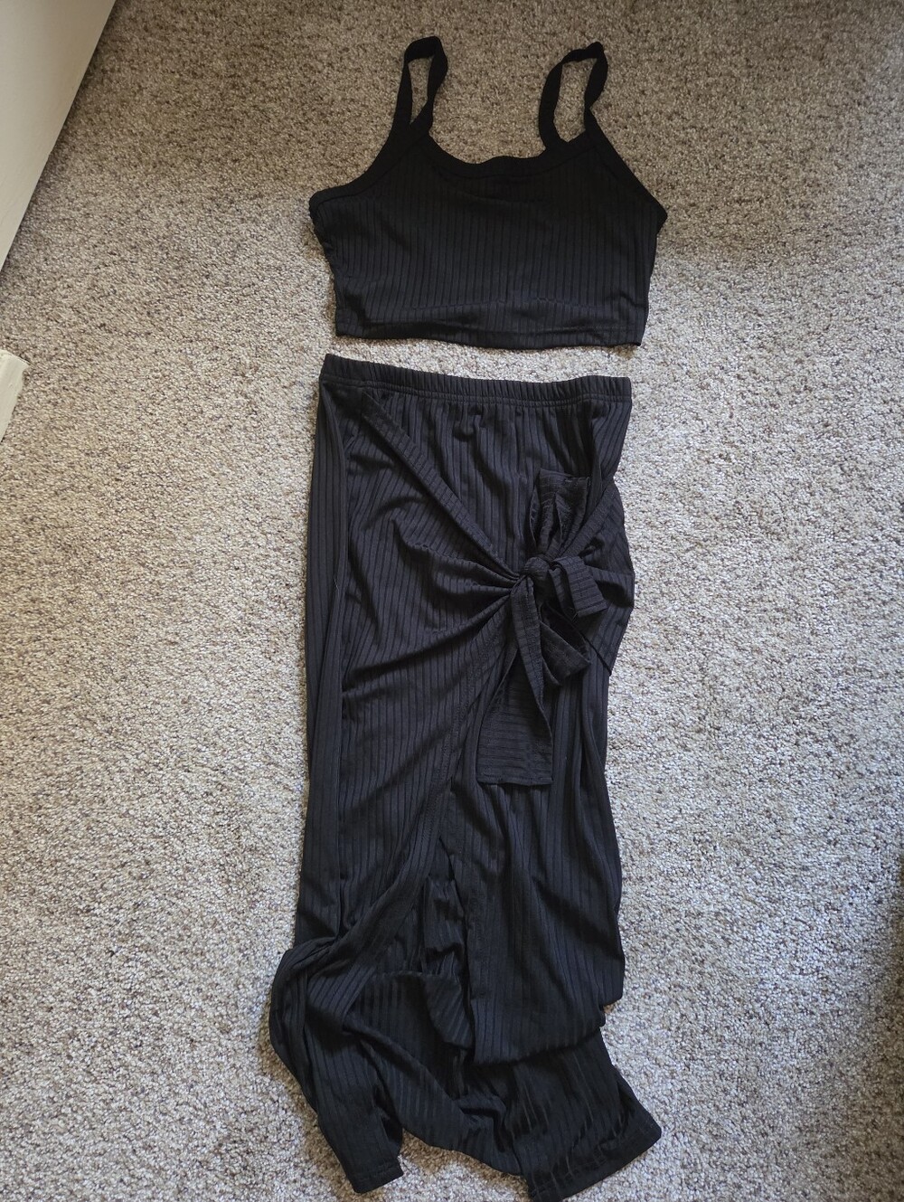 Black Ribbed Two-Piece Set with Twist Detail
